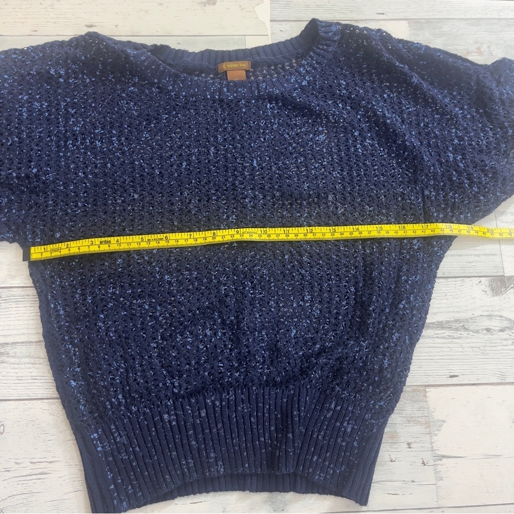 Copper Key Two Tone Blue Loose Knit Short Sleeve Sweater XL (Cami Not Included) - Picture 8 of 9